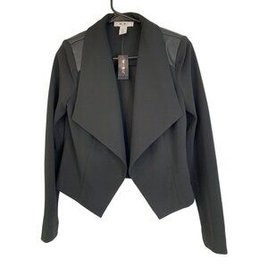 WHBM Black LS Drape Front Jacket Size 2 NWT REE10683 Lightweight Mixed Media